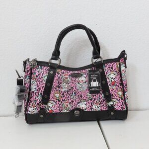 Ed Hardy Black n Pink Faux diamond Stud Skull Satchel Bag